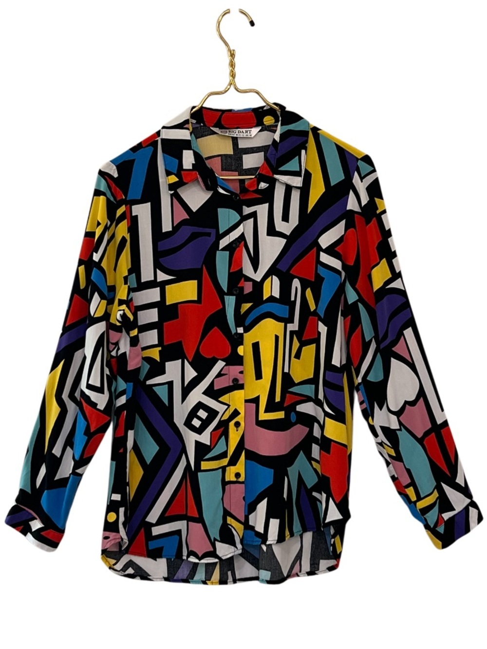 Big Dart Colorful Retro Geometric Print Button Down Viscose Shirt - Picture 2 of 8